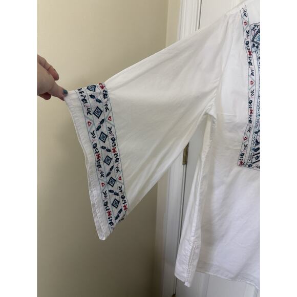 Chico’s White Embroidered 3/4 Sleeve Tunic Top Size 3 XL 16/18 Boho Cotton - Picture 6 of 8